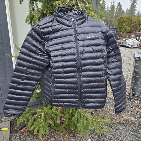 COLUMBIA Mens Black Lightweight Cold Weather Duck Feather Down Jacket Size XL C2 - Picture 2 of 7
